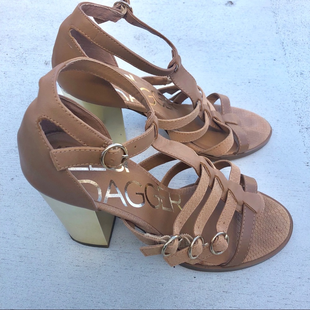 Kelsi Dagger Gold Block Heel Gladiator Sandals